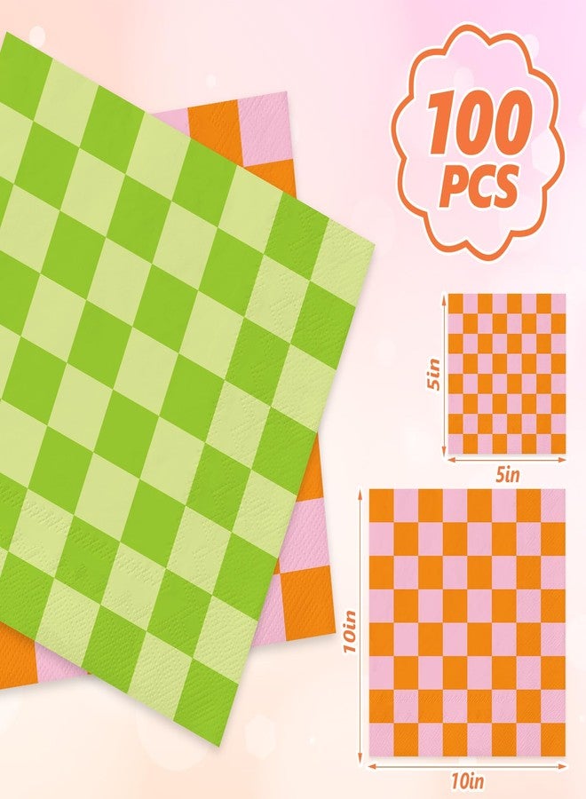 JarThenaAMCS مناديل كوكتيل صيفية من JarThenaAMCS، 100 قطعة، بنقشة مربعات باللونين الوردي والأخضر، مناديل ورقية ملونة للاستخدام مرة واحدة، مثالية لحفلات التخييم الفاخر وأعياد الميلاد وحفلات توديع العزوبية، وتزيين الطاولات. - Image 2